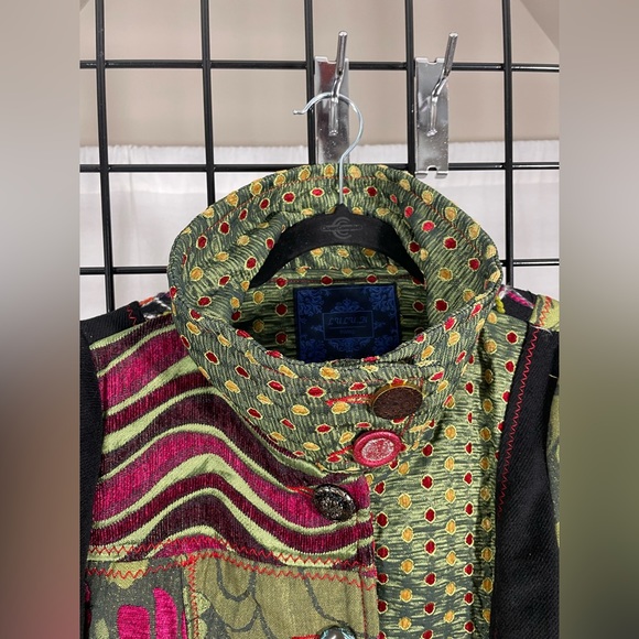 Vintage lulu h floral iridescent green unique coat button down size m - Picture 2 of 16